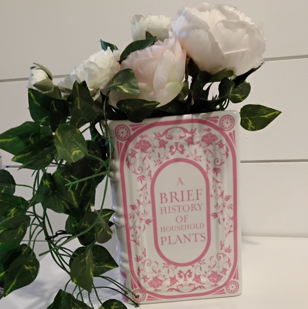 Floral Book Vase with Pink and White Faux Flower Accents